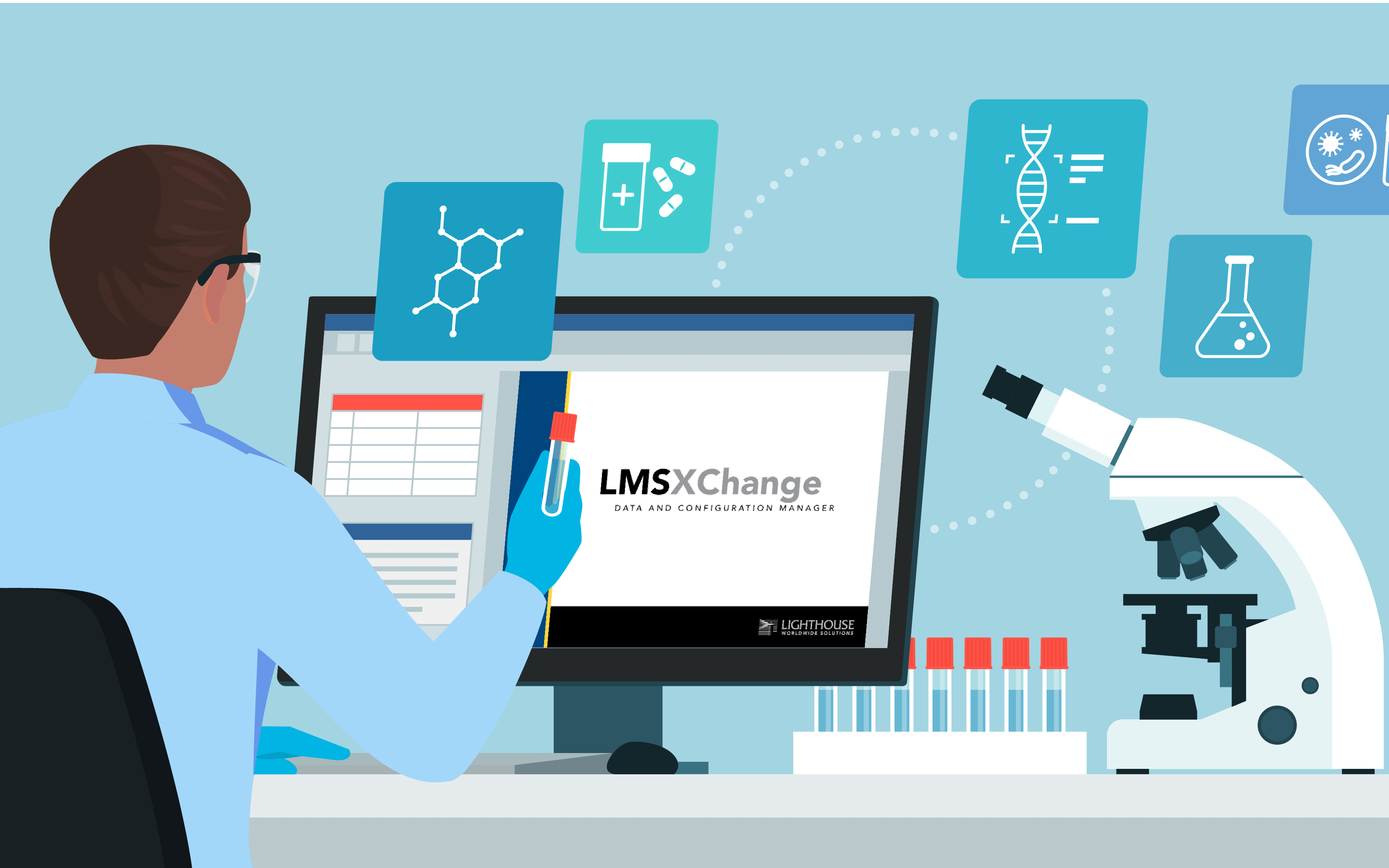 Lab technician analyzing results on a computer